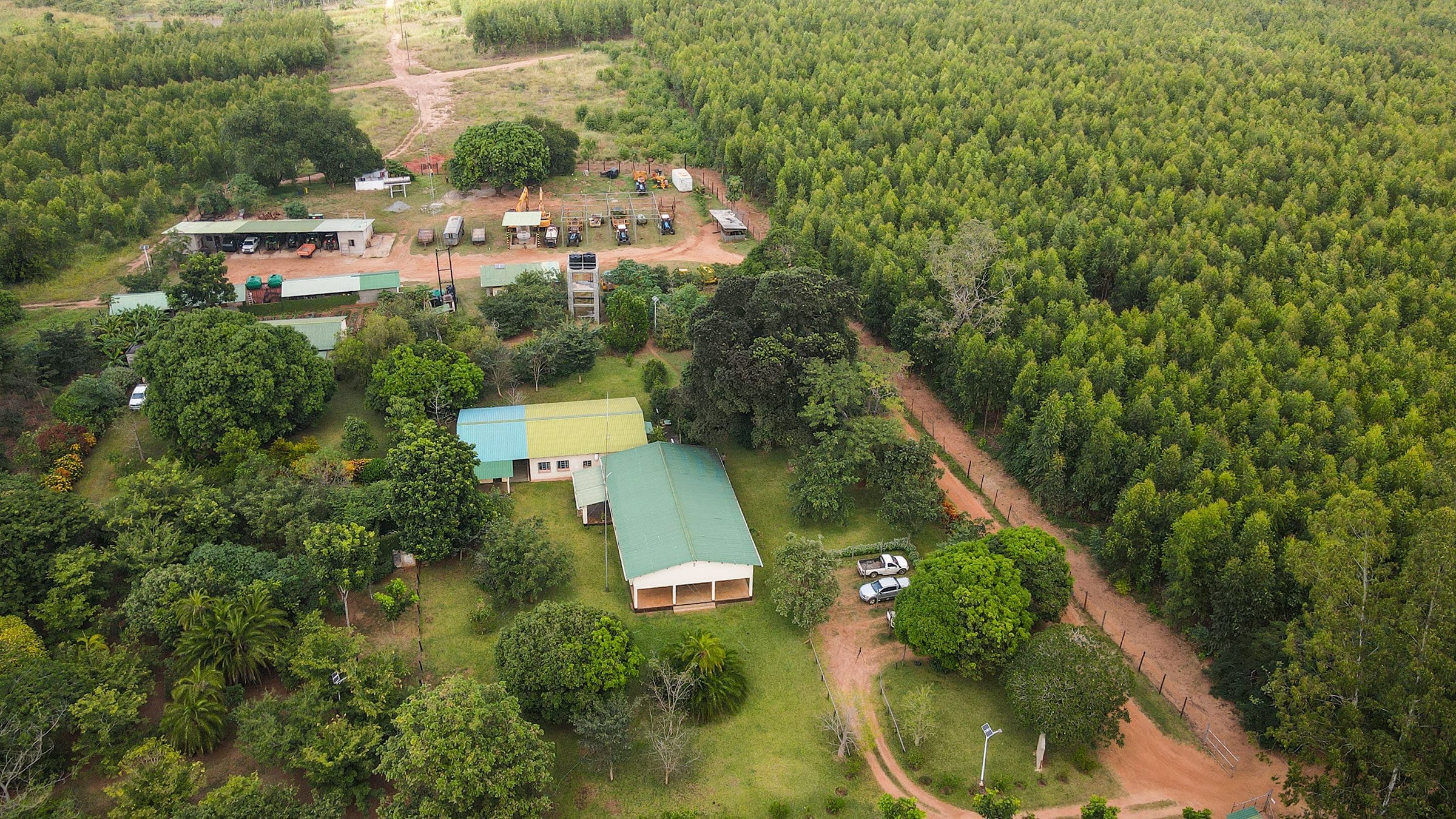 Aerial view of the Gondola offices and surrounding plantations. Manica province, Mozambique.